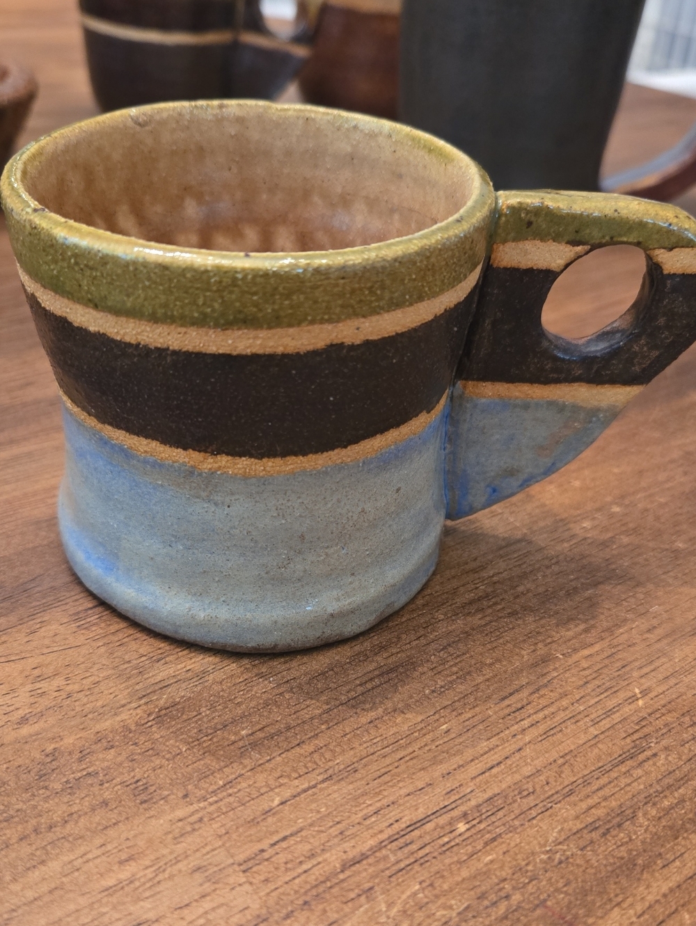 JJs, Pottery 2016 Handmade Ceramic Coffee Mug in Green, Black & Blue